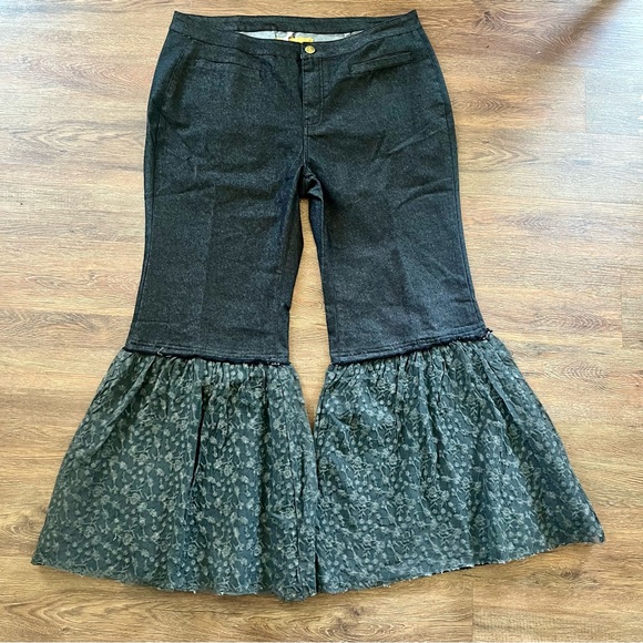 A Rare Bird Pants - A Rare Bird NWOT Boho Flare Lace Bottom Jeans Size L/XL
